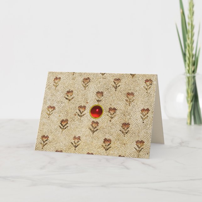 ELEGANT SIMPLE BYZANTINE MOSAIC FLOWERS Antique  Holiday Card (Front)