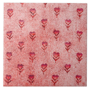 ELEGANT SIMPLE BYZANTINE MOSAIC FLOWERS  Pink Red Ceramic Tile
