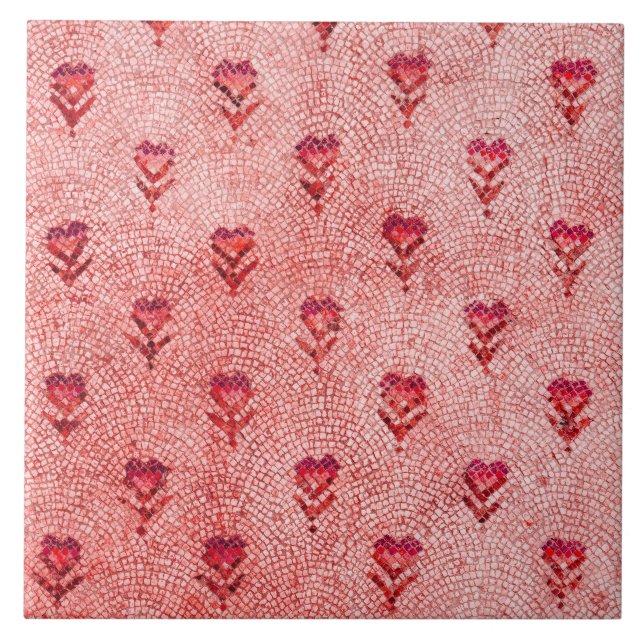ELEGANT SIMPLE BYZANTINE MOSAIC FLOWERS  Pink Red Ceramic Tile (Front)