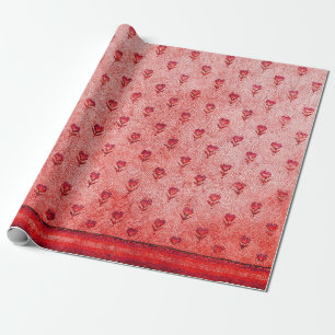 ELEGANT SIMPLE BYZANTINE MOSAIC FLOWERS  Pink Red Wrapping Paper