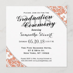 Elegant & Simple Cadmium Orange Damask Pattern Invitation