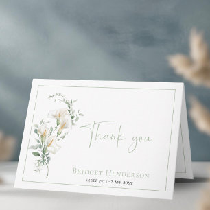 Elegant Simple Calla Lily Eucalyptus Sympathy Letterpress Thank You Card