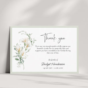 Elegant Simple Calla Lily Eucalyptus Sympathy Thank You Card