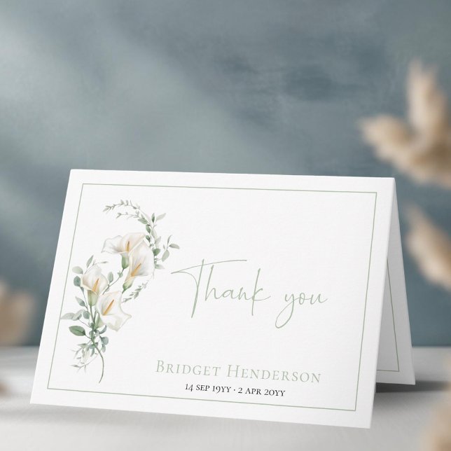 Elegant Simple Calla Lily Eucalyptus Sympathy Thank You Card (Creator Uploaded)