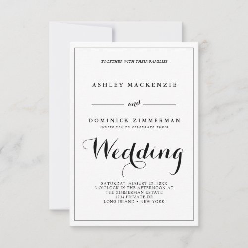 Elegant Simple Calligraphy All In One Wedding      Invitation