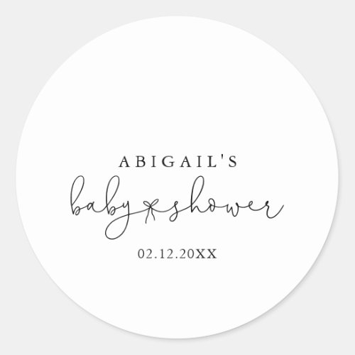 Elegant Simple Calligraphy Baby Shower Favor   Classic Round Sticker