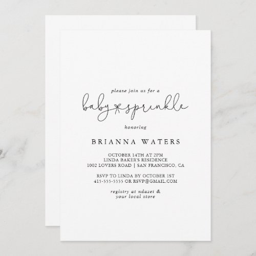 Elegant Simple Calligraphy Baby Sprinkle  Invitation