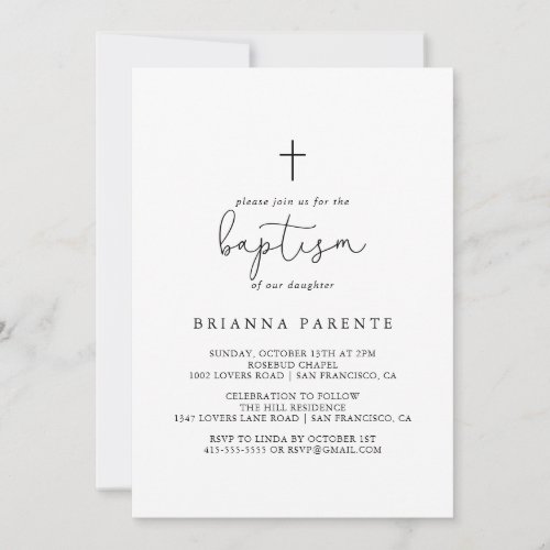 Elegant Simple Calligraphy Baptism  Invitation