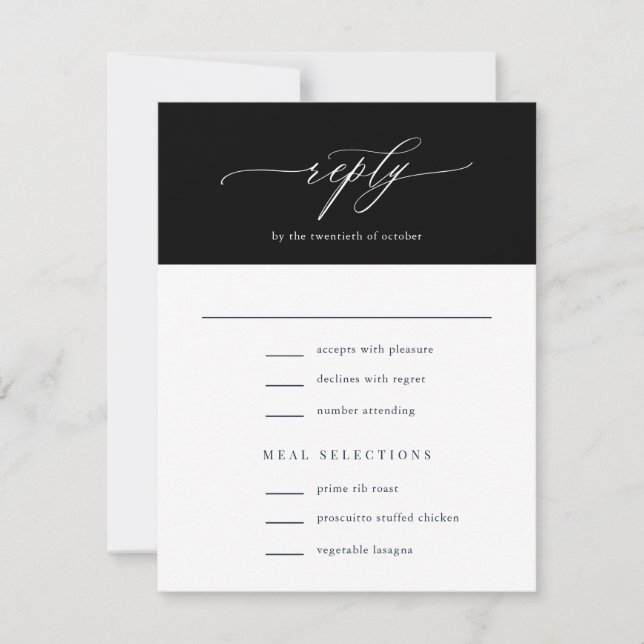 Elegant Simple Calligraphy Black Wedding RSVP Card (Front)