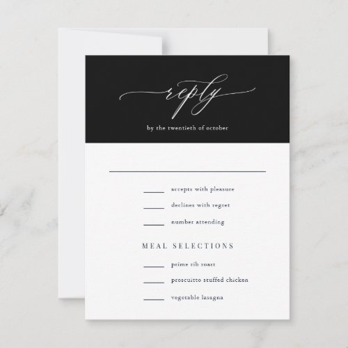 Elegant Simple Calligraphy Black Wedding RSVP Card