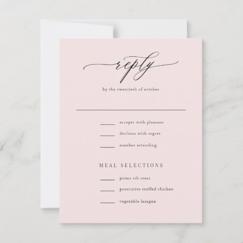 Elegant Simple Calligraphy Blush Pink Wedding RSVP Card