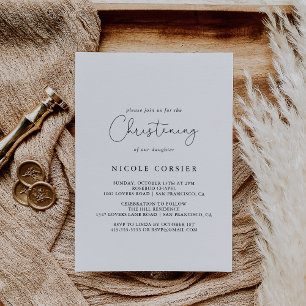 Elegant Simple Calligraphy Christening Invitation