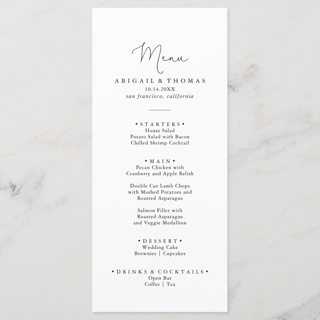 Elegant Simple Calligraphy Dinner Menu Zazzle
