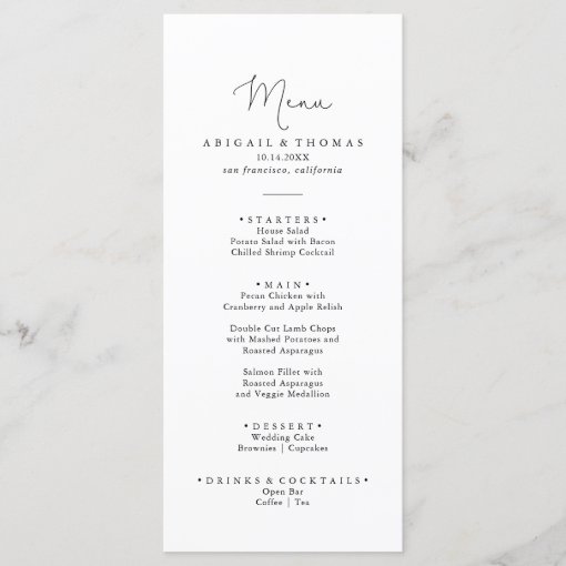 Elegant Simple Calligraphy Dinner Menu | Zazzle