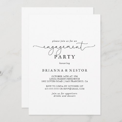 Elegant Simple Calligraphy Engagement Party  Invitation