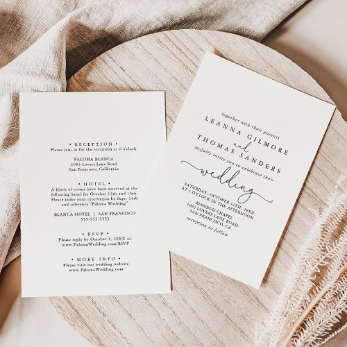 Elegant Simple Calligraphy Front  Back Wedding  Invitation