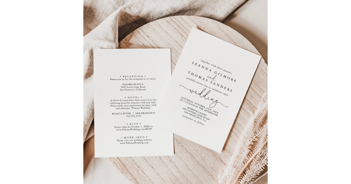 Elegant Simple Calligraphy Front & Back Wedding Invitation | Zazzle