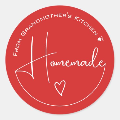 Elegant Simple Calligraphy Homemade Heart Red Classic Round Sticker