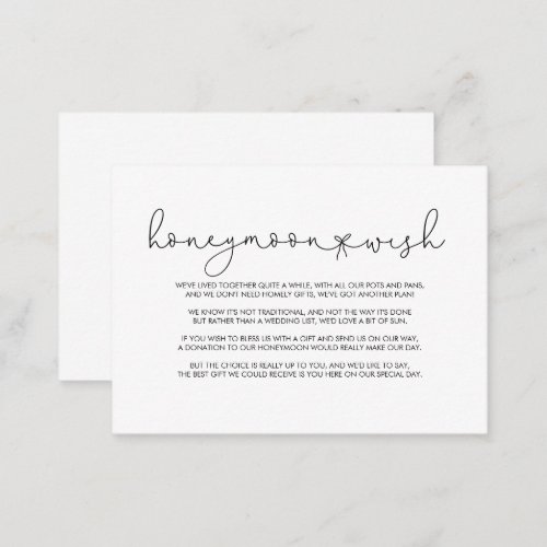 Elegant Simple Calligraphy Honeymoon Wish  Enclosure Card