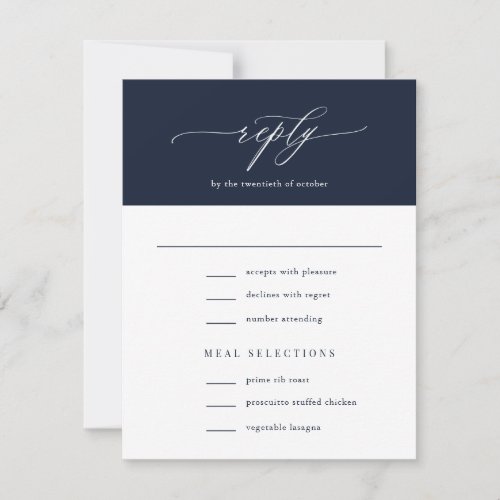 Elegant Simple Calligraphy Navy Blue Wedding RSVP Card