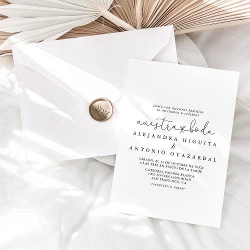 Elegant Simple Calligraphy Nuestra Boda Wedding  Invitation