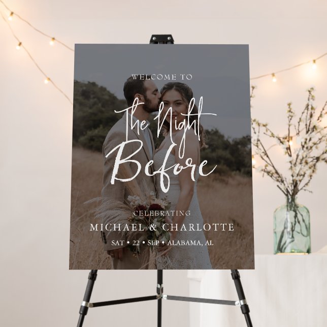 Elegant Simple Calligraphy Rehearsal Dinner Photo Foam Board (In Situ (Stand))