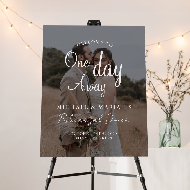 Elegant Simple Calligraphy Rehearsal Dinner Photo Foam Board (In Situ (Stand))
