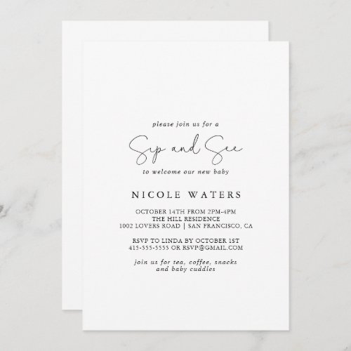 Elegant Simple Calligraphy Sip and See  Invitation