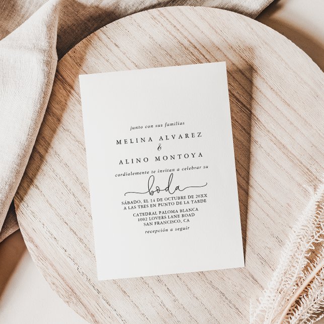 Elegant Simple Calligraphy Spanish Wedding  Invita Invitation (Creator Uploaded)