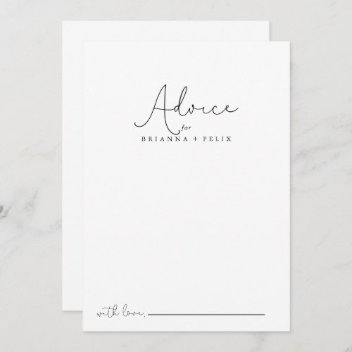 Elegant Simple Calligraphy Wedding  Advice Card
