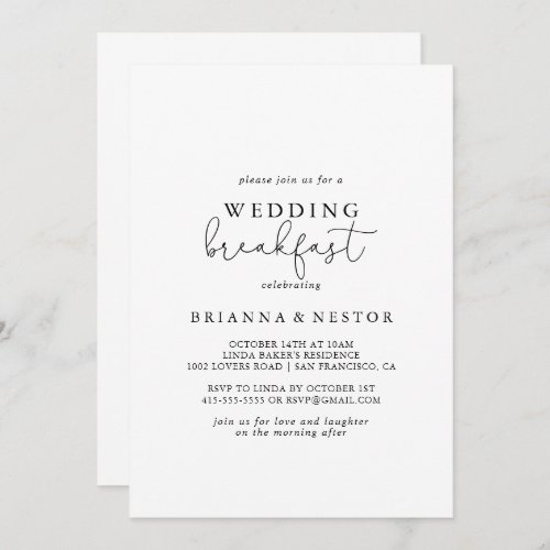 Elegant Simple Calligraphy Wedding Breakfast   Invitation