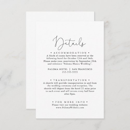 Elegant Simple Calligraphy Wedding Details  Enclosure Card