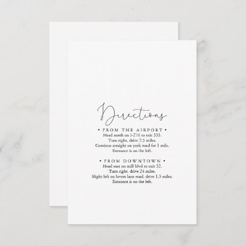 Elegant Simple Calligraphy Wedding Directions   Enclosure Card