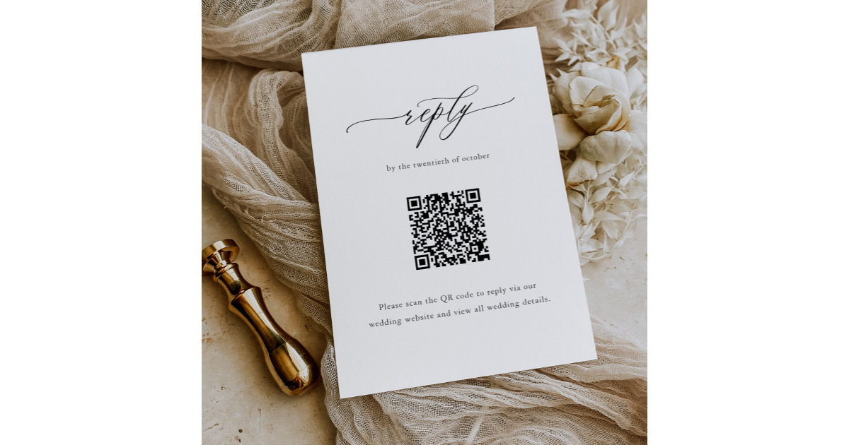 Elegant Simple Calligraphy Wedding QR Code RSVP Card | Zazzle
