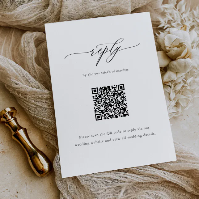 Elegant Simple Calligraphy Wedding QR Code RSVP Card | Zazzle