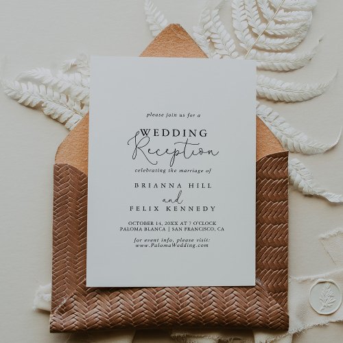 Elegant Simple Calligraphy Wedding Reception   Invitation