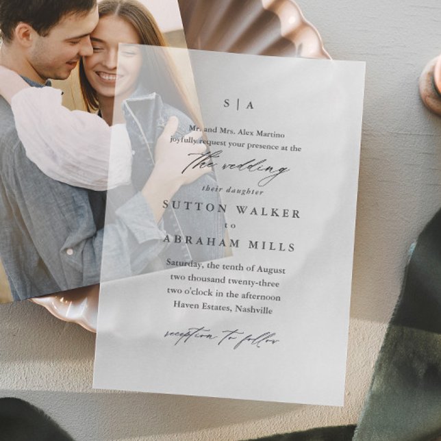 Elegant Simple Calligraphy Wedding Vellum Invitations (Elegant Classic Wedding Monogram Script Vellum Invitations. Pair with your favorite photo.)