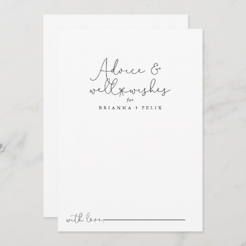 Elegant Simple Calligraphy Wedding Well Wishes  Advice Card