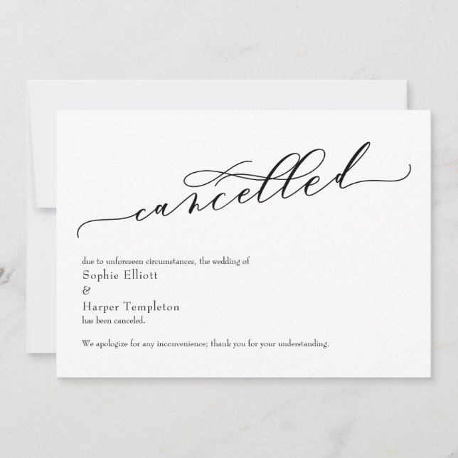 Elegant Simple Cancelled Wedding Announcement (Front)