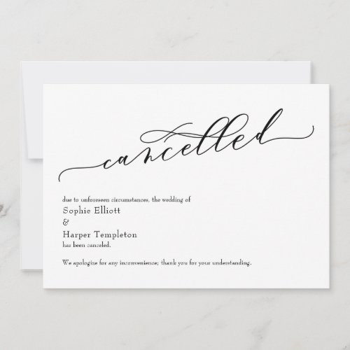 Elegant Simple Cancelled Wedding Announcement