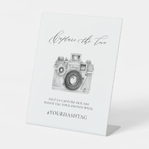Elegant Simple Capture The Love Wedding Hashtag Pedestal Sign