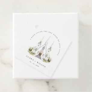 Elegant Simple Catholic Watercolor Church Wedding Favor Tags