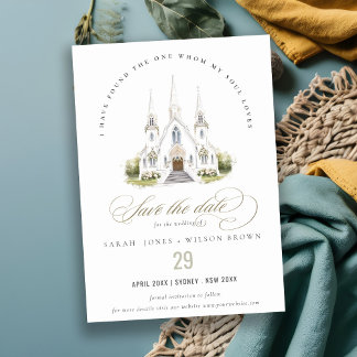 Elegant Simple Catholic Watercolor Church Wedding Save The Date
