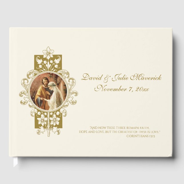 Elegant Simple Catholic Wedding Traditional Guest  Guest Book (Front)