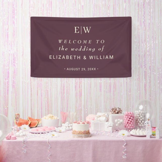 Elegant Simple Cherry Lacquer, Monogram Wedding Banner (Party)