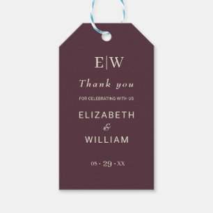 Elegant Simple Cherry Lacquer, Monogram Wedding Gift Tags