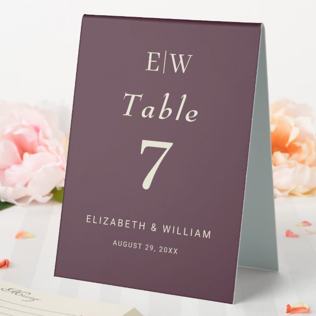 Elegant Simple Cherry Lacquer, Monogram Wedding Table Tent (In SItu (Wedding))
