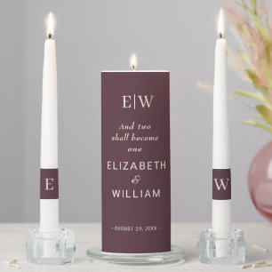 Elegant Simple Cherry Lacquer, Monogram Wedding Unity Candle Set
