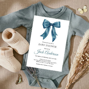 Elegant Simple Chic Blue Bow Boy Baby Shower Invitation