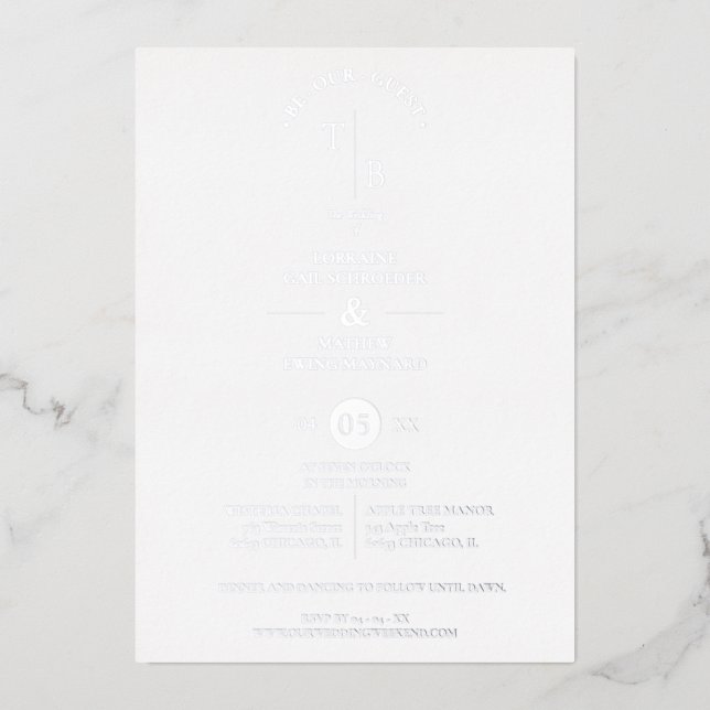 Elegant Simple Chic Initials  Modern Photo Couple Foil Invitation (Front)